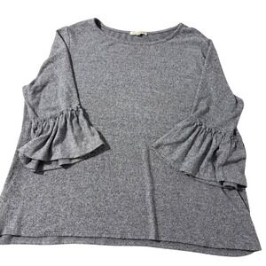 Green Envelope Los Angeles Grey Heathered Ruffle Bell Sleeve Knit Top XL Soft